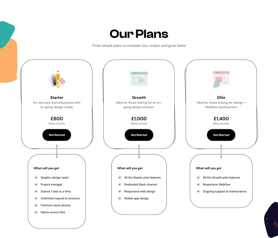 Pricing Table section on Design48 section design