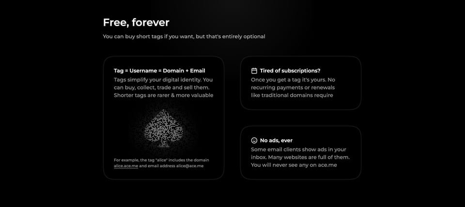 Pricing Table section on ace.me section design