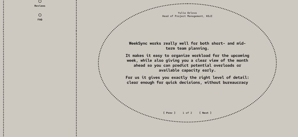 Testimonial Slider section on WeekSync section design