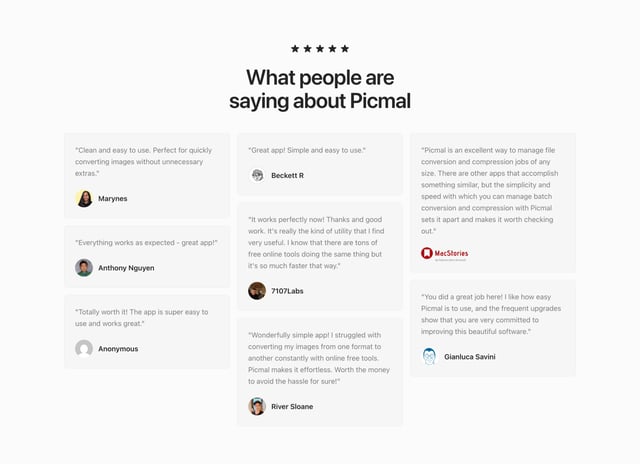 Picmal Testimonials Preview