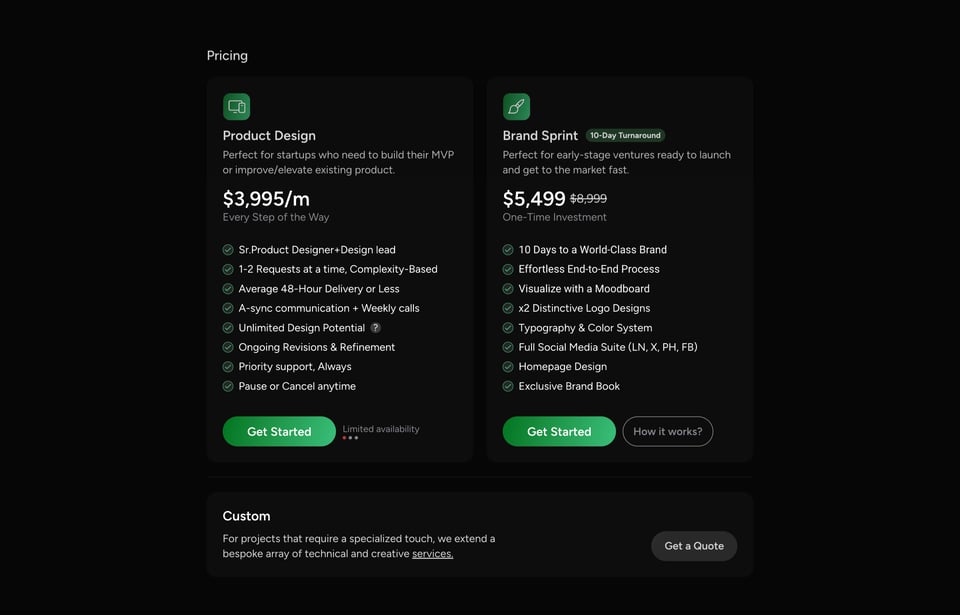 Pricing Table section on Jades Agency section design