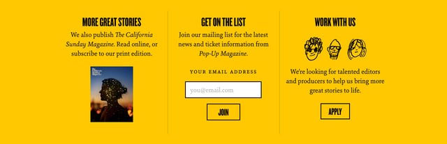 Pop-Up Magazine Newsletter Section