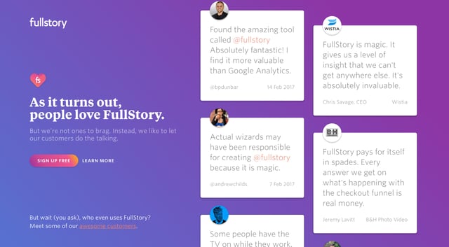 FullStory – Wall of Love Testimonials Preview