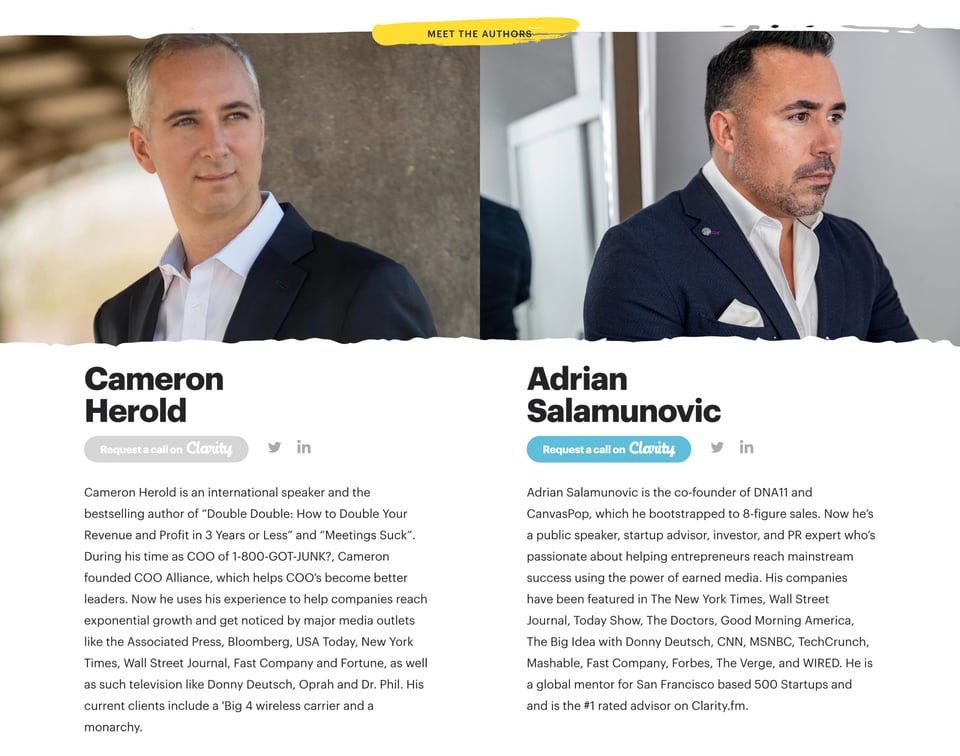 Biography section on Free PR Book section design