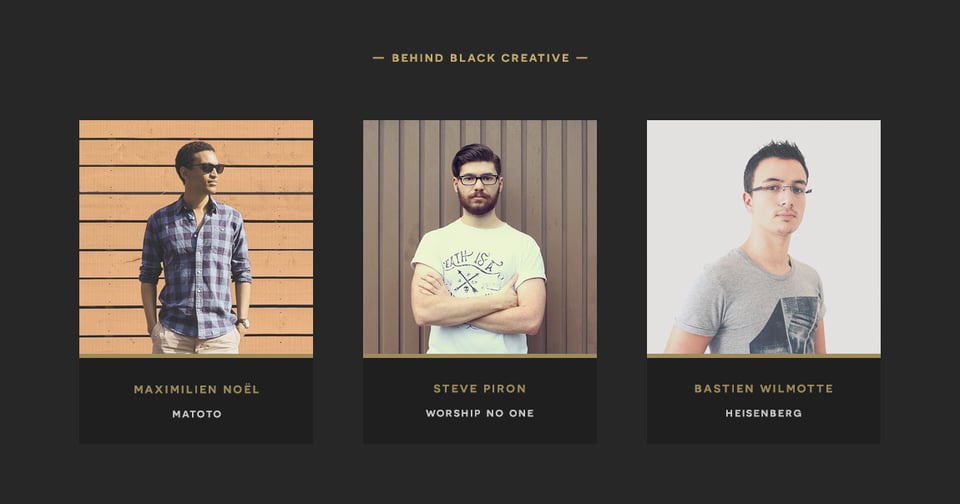 Team section on Black Creative section design