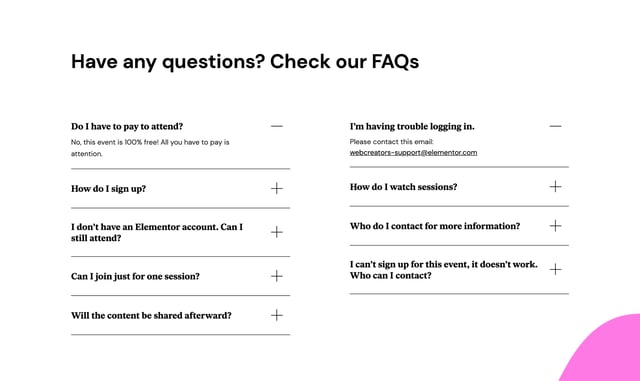 #webcreators2021 FAQ Accordion Preview