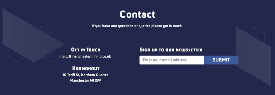 Newsletter section on Manchester in Mind section design