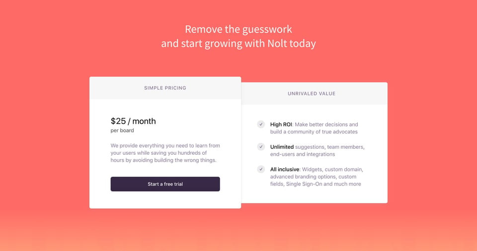 Pricing Table section on Nolt section design
