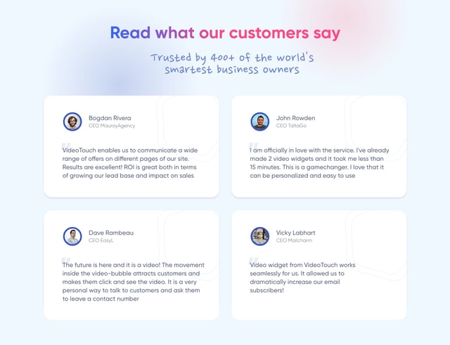 VideoTouch Testimonials Preview