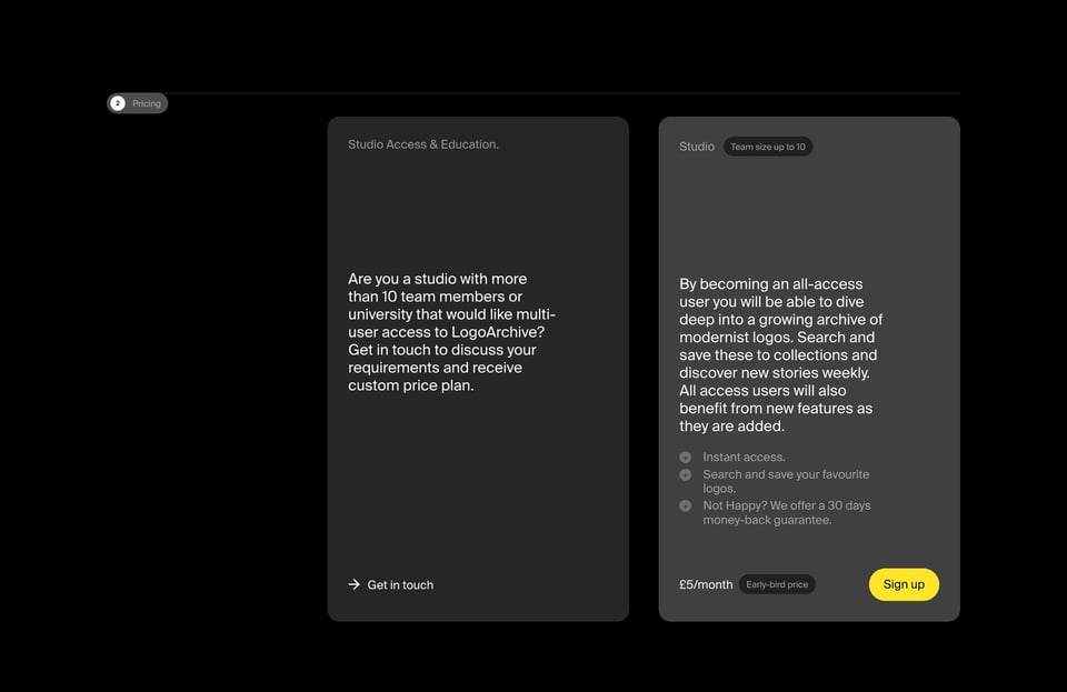 Pricing Table section on Logo Archive section design