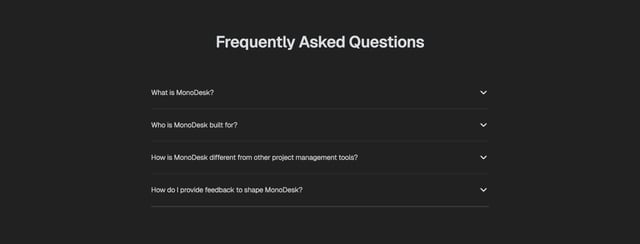 MonoDesk FAQ Accordion Section