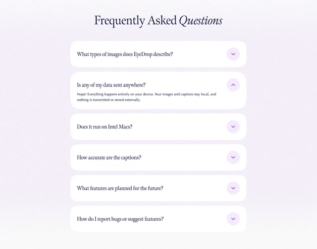 EyeDrop FAQ Accordion Preview