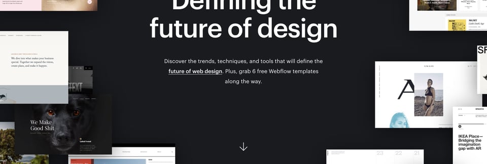 Scroll Hint section on Webflow Design Trends 2018 section design