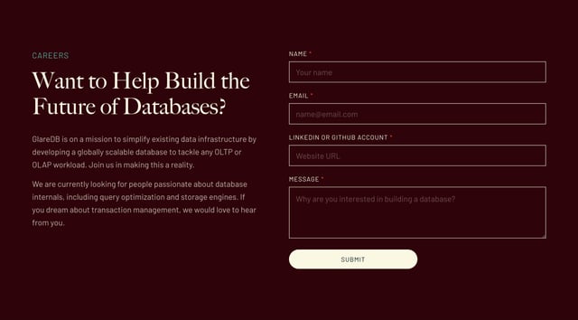 GlareDB Contact Form Preview