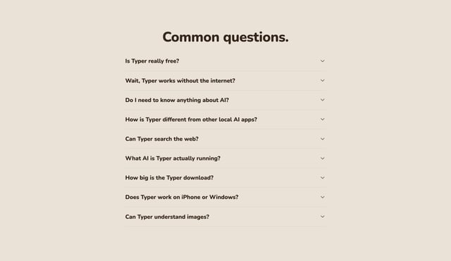 Typer FAQ Accordion Section