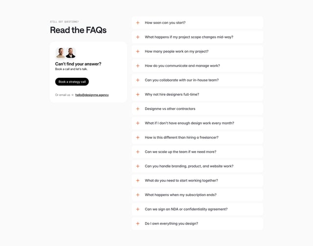 DesignMe FAQ Accordion Section