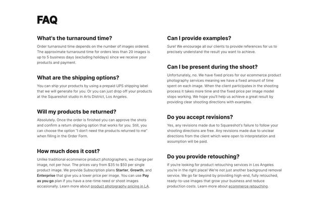 Squareshot Product Photography FAQ Grid Preview