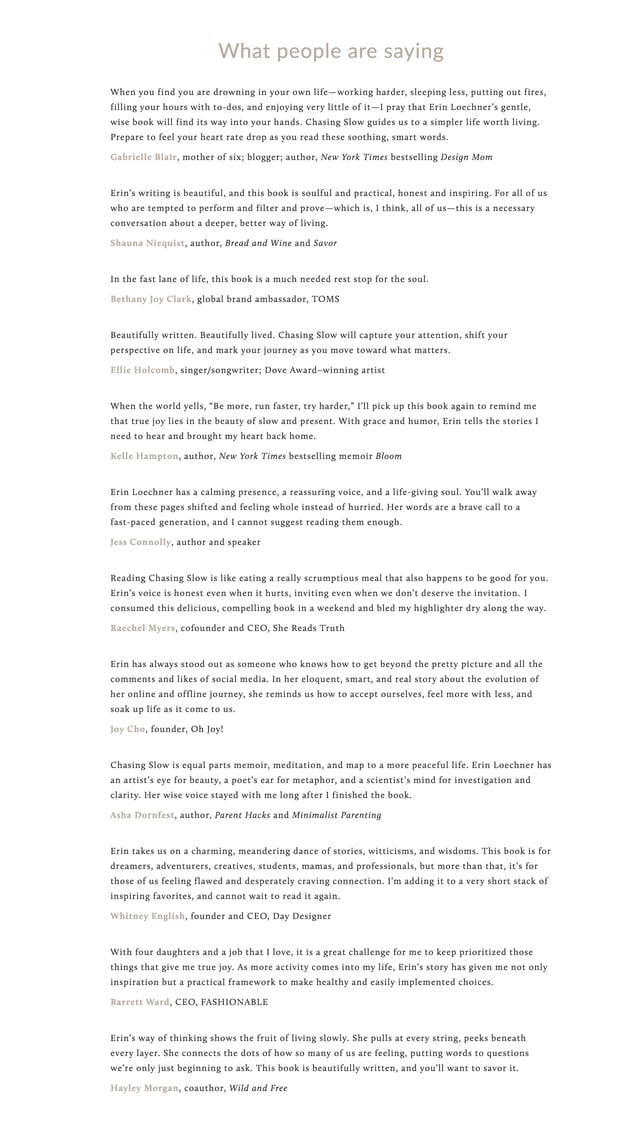 Chasing Slow Testimonials Preview