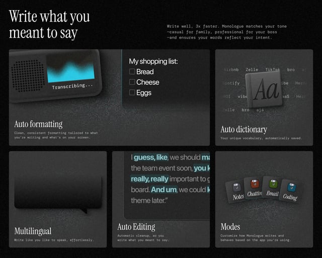 Monologue Bento Grid - Features Preview