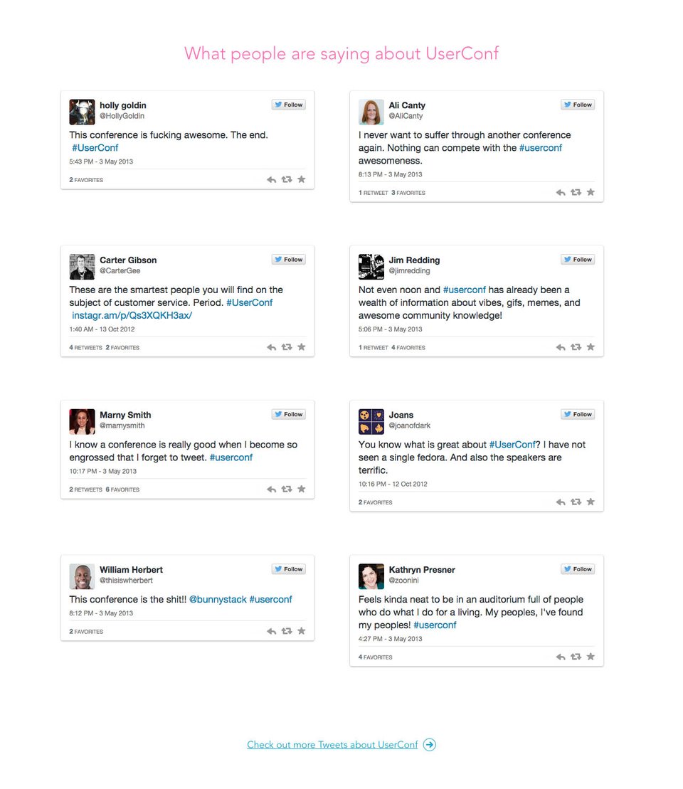 Testimonial Tweets section on UserConf 2014 section design