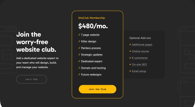 SiteClub Pricing Table Preview