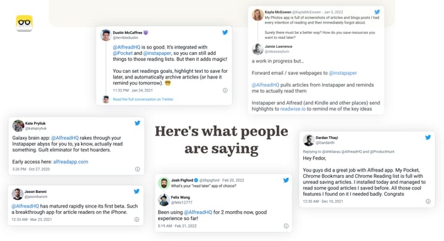 Alfread Testimonial Tweets Preview