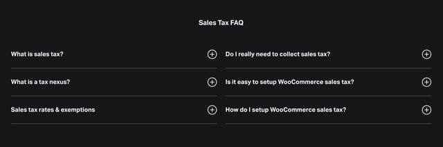 WooCommerce Sales Tax FAQ Accordion Preview