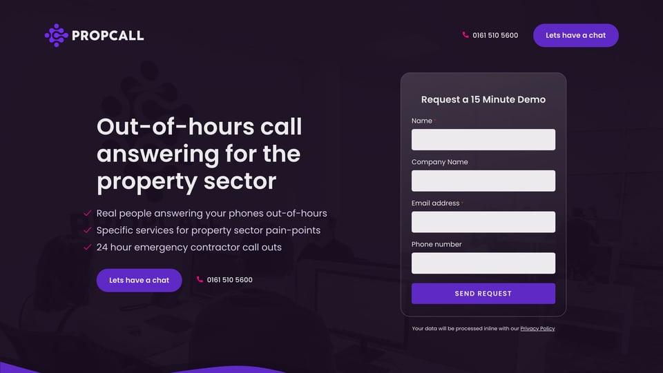 Lead Capture Hero section on Propcall section design