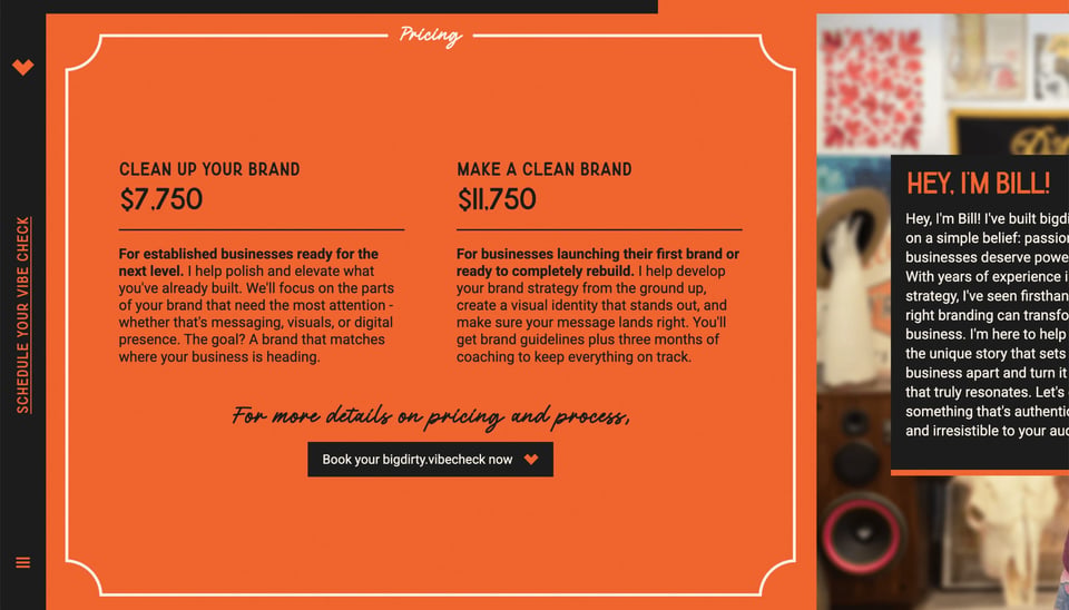 Pricing Table section on bigdirty.agency section design