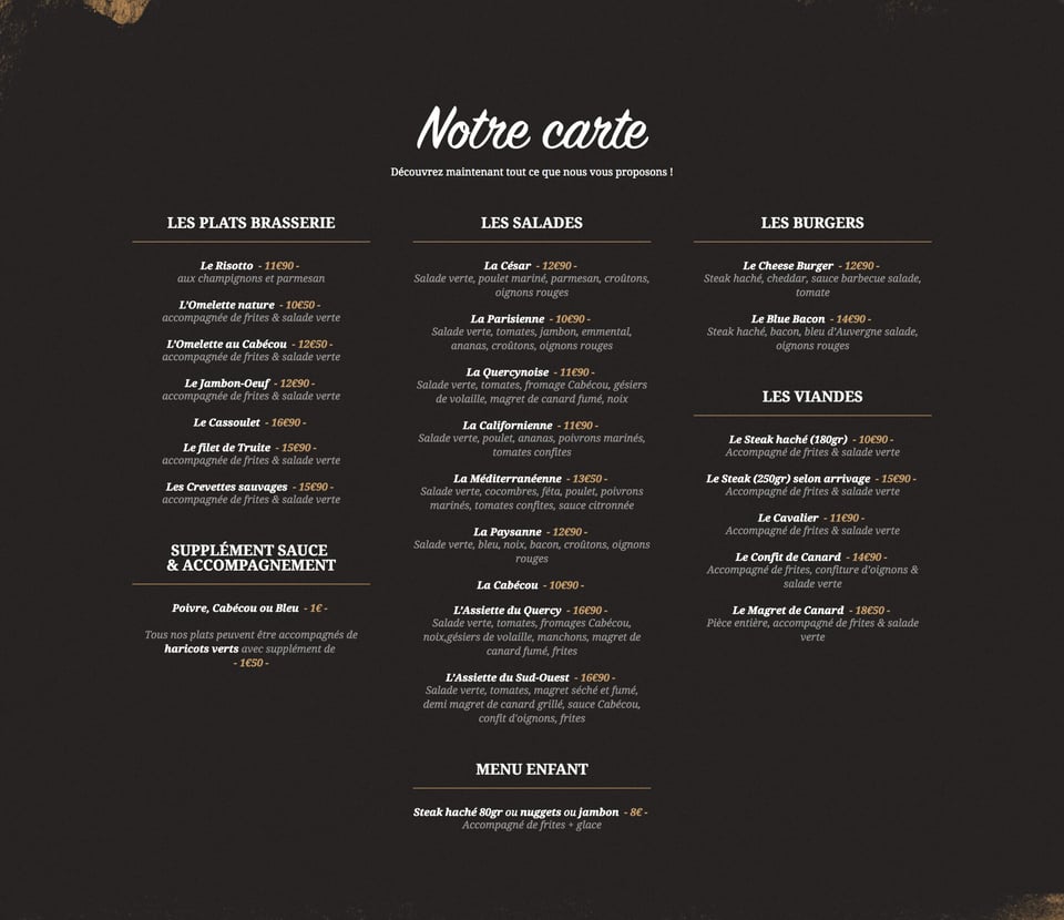 Food & Drinks Menu section on Cafe Du Centre section design