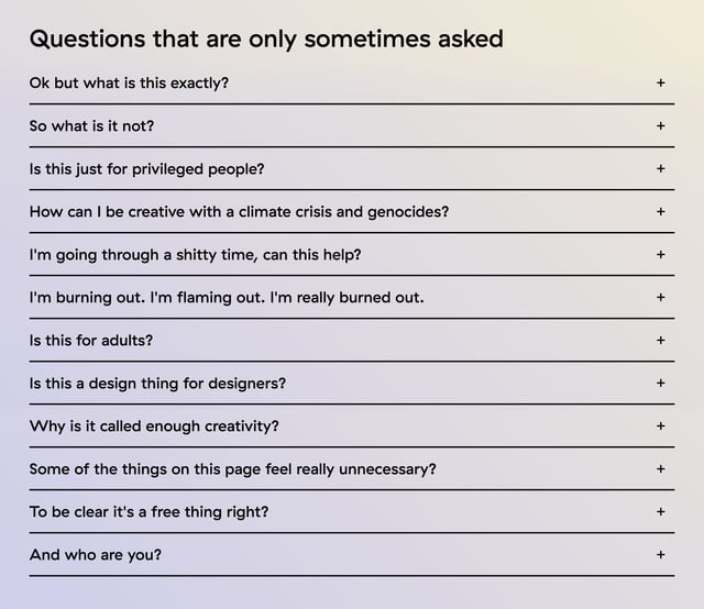 Enough Creativity FAQ Accordion Preview