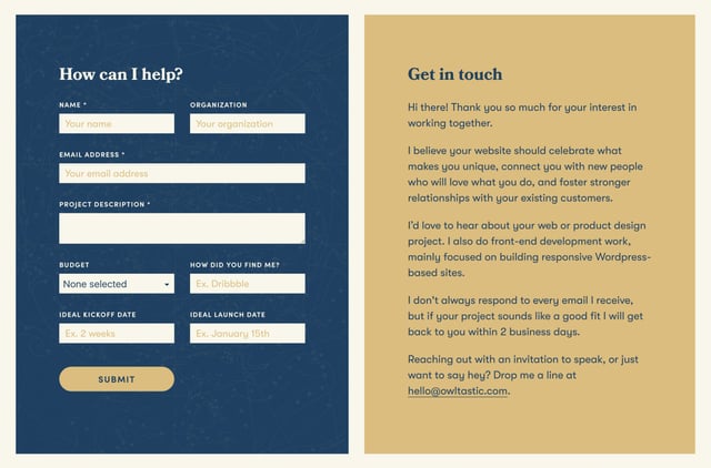 Owltastic Contact Form Preview