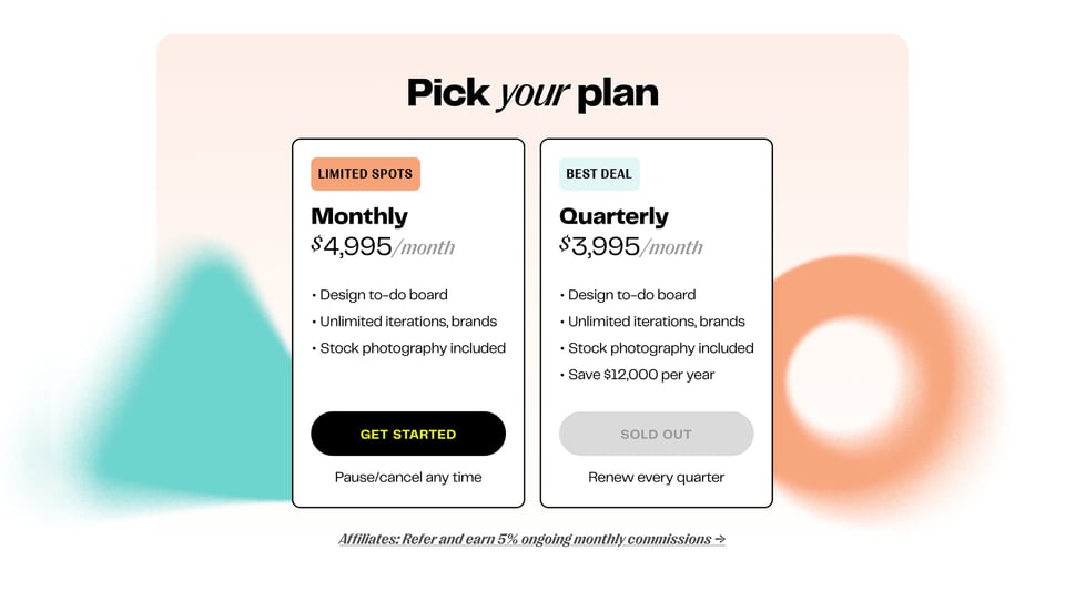 Pricing Table section on Ziko Studio section design