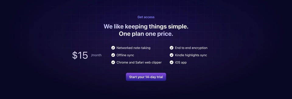 Pricing Table section on Reflect section design