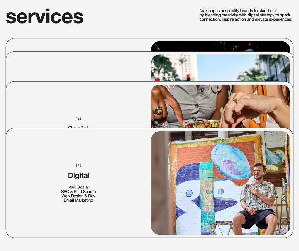 Services List section on Nia Creative section design