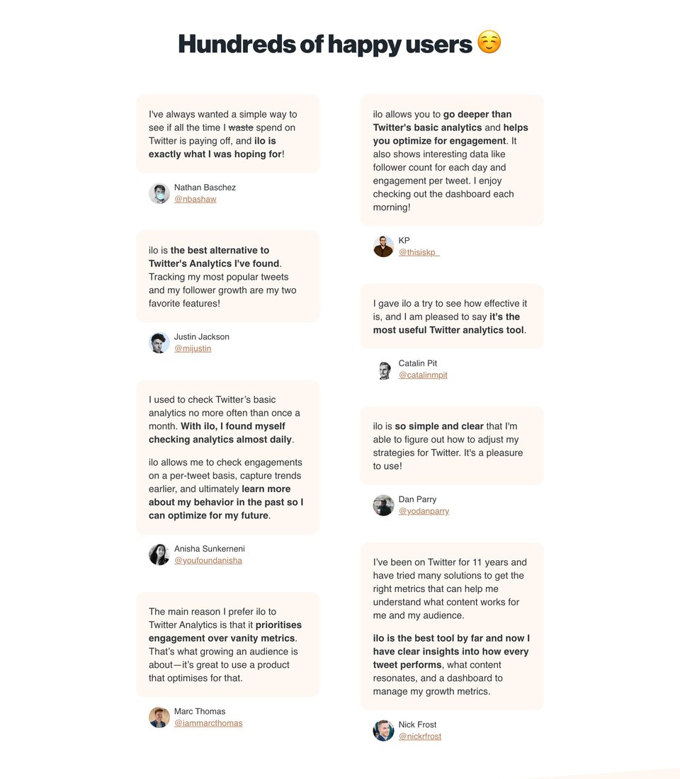 Testimonial Tweets section on ilo section design