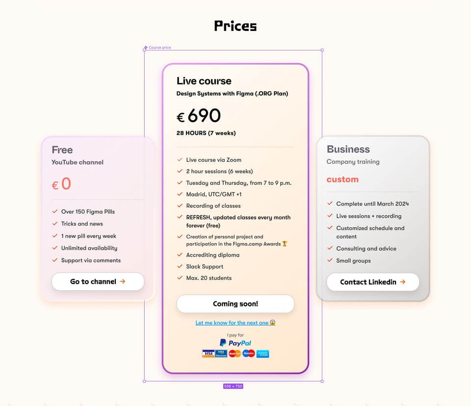 Pricing Table section on Figma Camp section design
