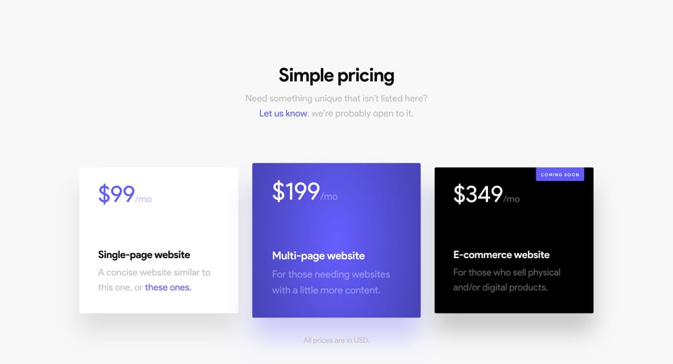 Pricing Table section on Finely section design