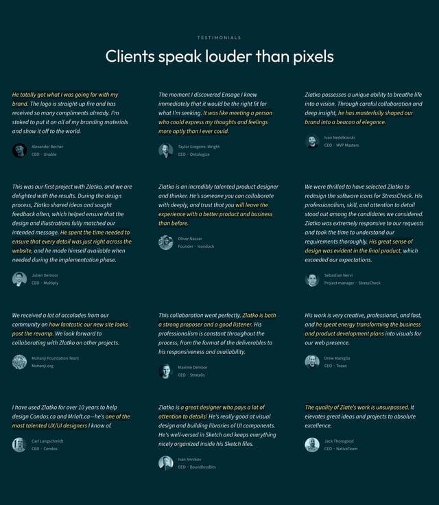 Ensage Testimonials Preview