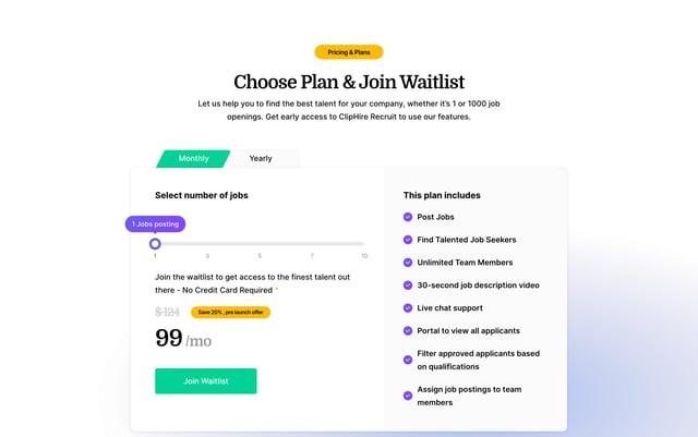 ClipHire Recruit Pricing Slider Preview