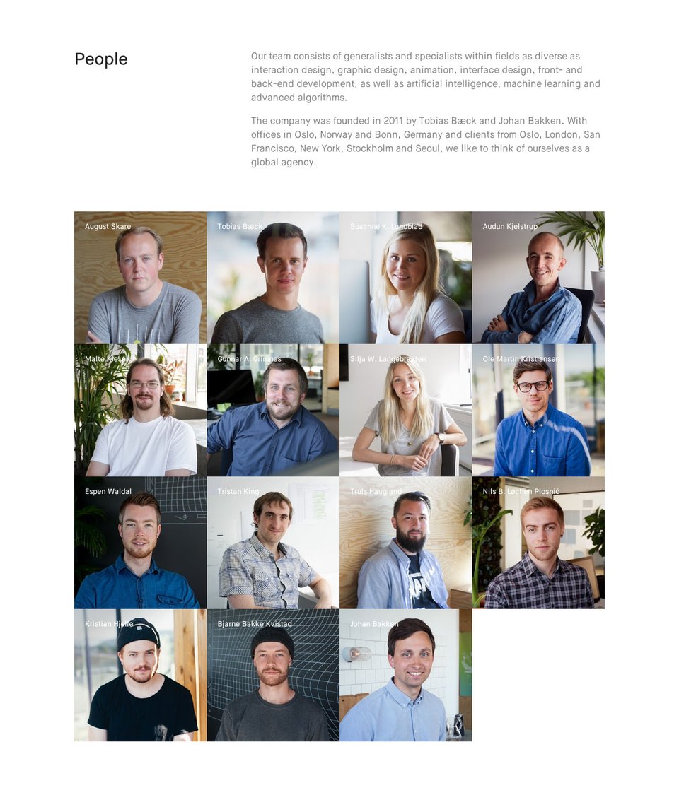 Team section on Bakken & Bæck section design