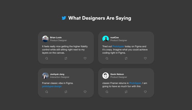 Prototyper for Figma Testimonial Tweets Preview