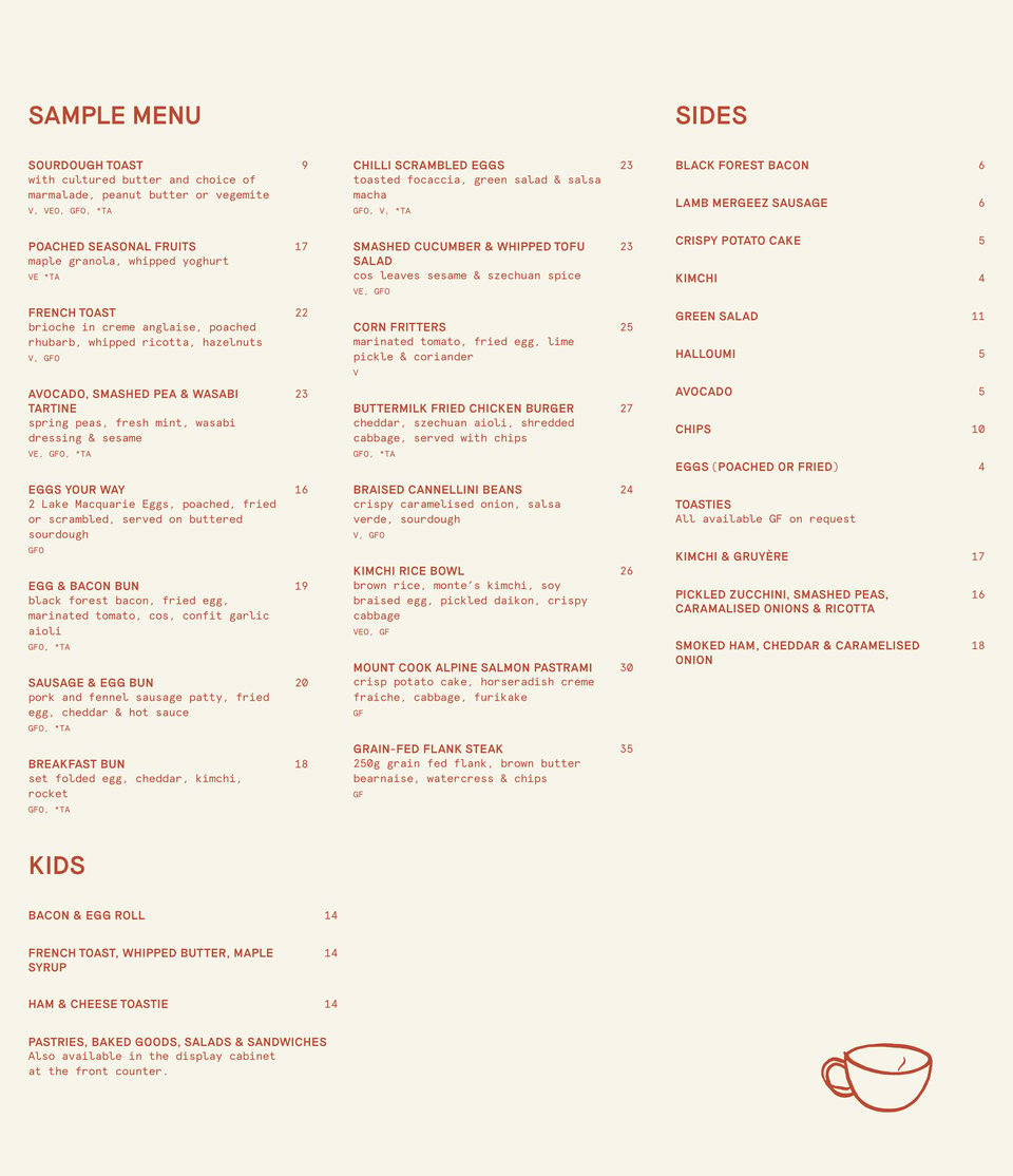 Food & Drinks Menu section on Monte section design