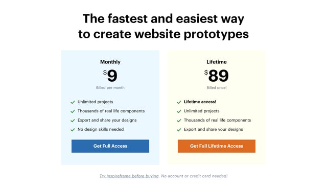 Inspireframe Pricing Table Preview