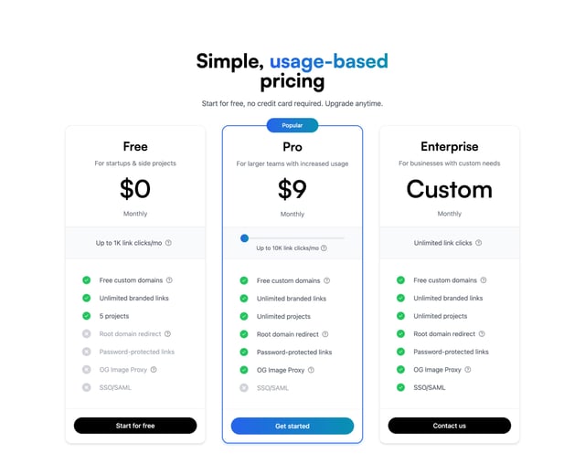 Dub Pricing Table Preview