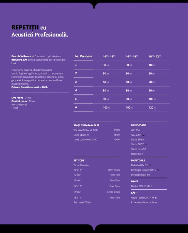 Prime Studio Recording Pricing Table Preview