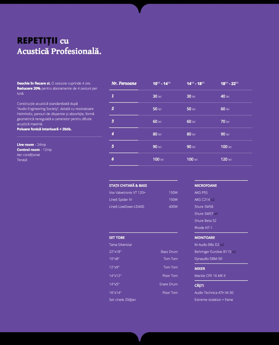 Pricing Table section on Prime Studio Recording section design