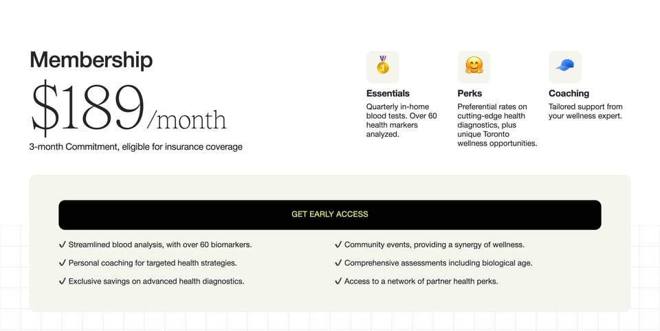 Pricing Table section on Canadian Longevity section design