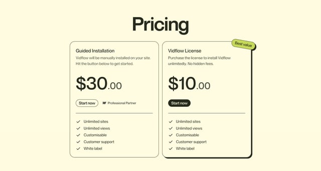 Vidflow Pricing Table Preview