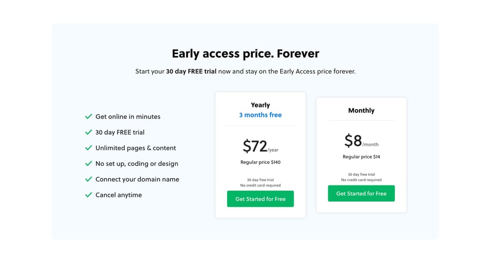 Pricing Table section on Vibecast section design